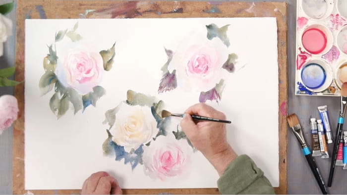 Painting watercolour roses
